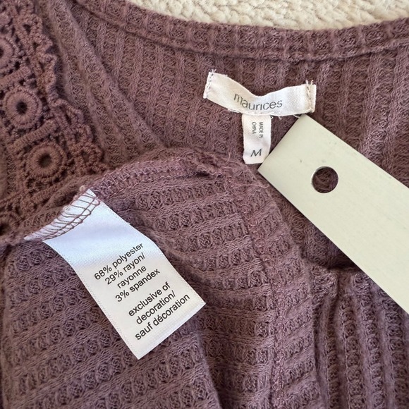 Mori Girl Waffle Knit Peplum Top Purple Mauve Long Sleeve V-Neck Ruffle Babydoll - Picture 5 of 8